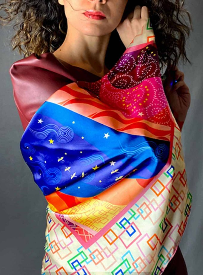 Magic Dream square silk scarf SAYNA LONDON BRITISH LUXURY SILK ACCESSORIES