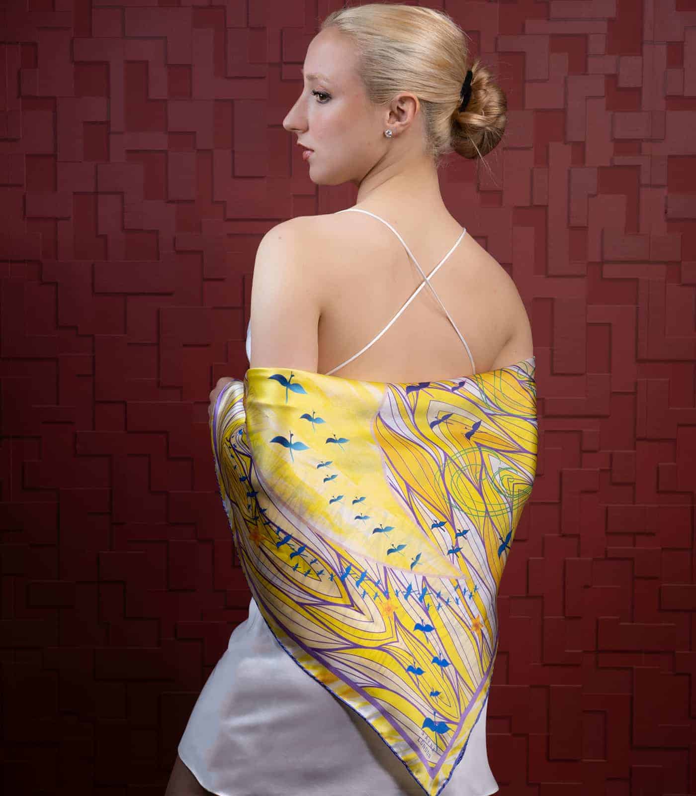 Luxury yellow silk scarf